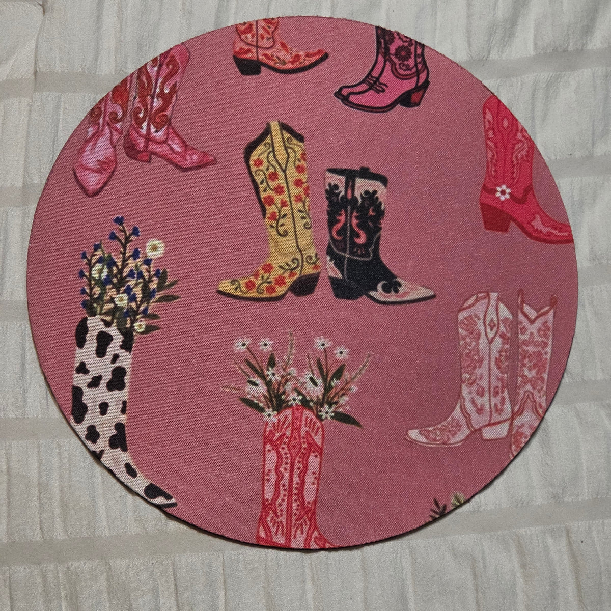 Pink Western Cowgirl Round Mouse Pad